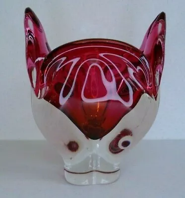 Buy CHRIBSKA Sommerso Art Glass Cats Head Ear Vase Pink Orange JOSEF HOSPODKA Czech  • 22.99£