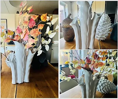 Buy Triple Lily Vase From The Vintage Garden Room Glazed Off White 36 X 24 X 10cm • 16.50£