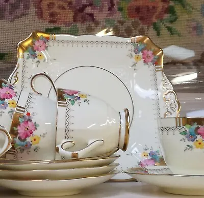 Buy Stunning Plant Tuscan Cream & Gold Floral 18 Piece Tea Set Plus Serving Plate • 120£