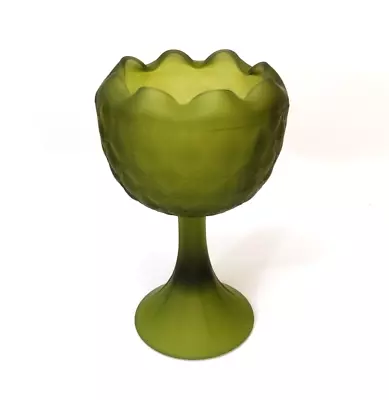 Buy Indiana Glass Pedestal Compote Bowl Green Diamond Quilted Pattern Vintage MCM • 17.15£