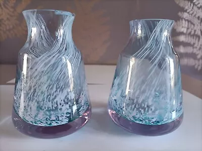 Buy Matching Pair Of Caithness Glass Pink/Blue Swirl Pattern Bud Vases • 20£