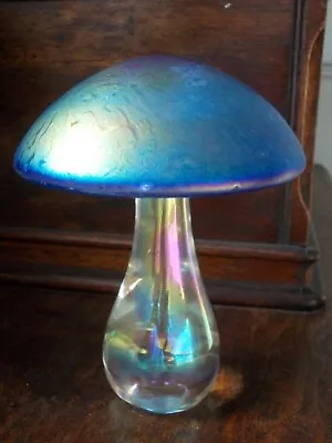 Buy Heron Art Glass Large Iridescent Blue Mushroom 16cm • 45£