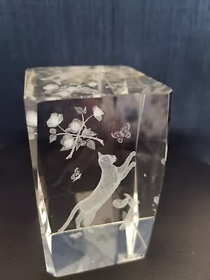 Buy Crystal Glass Prism Cat Playing With Butterfly 3D Laser Etched Paperweight 3  • 12£