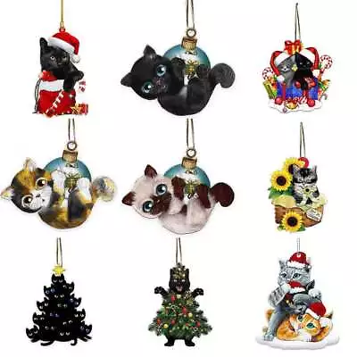 Buy Christmas Black Cat Hanging Pendant Acrylic Festive Xmas Tree Decor Ornament New • 3.26£