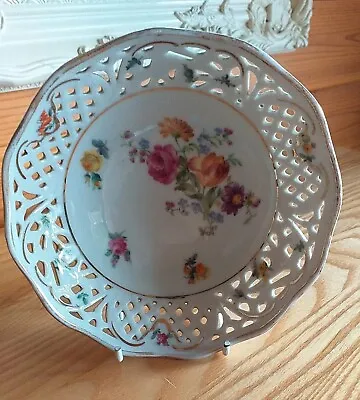 Buy Vintage Schumann Dresden Pierced Porcelain Lace Floral Dish 15 Cms Diam. • 9.99£