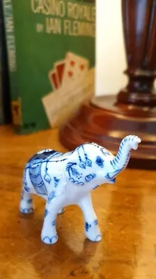 Buy Blue And White Highly Decorative Miniature Porcelain Elephant 'trunk Up' • 6.25£