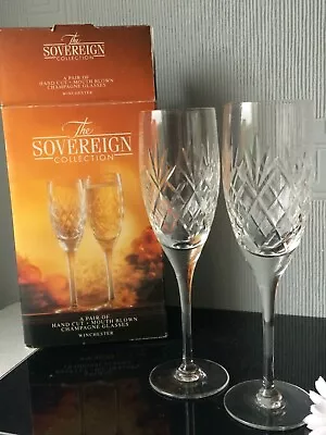 Buy SOVEREIGN 24% Lead Cut Crystal Champagne Flute Glasses Clear Drink Glassware X2 • 14£