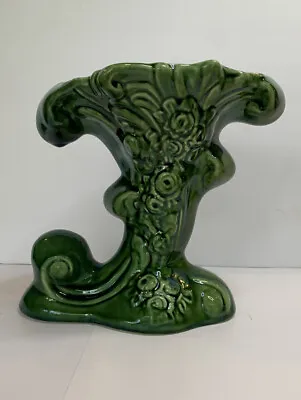 Buy Camark Vintage Green Floral Embossed Pottery Vase Ceramic Made In USA 1940’s • 23.07£