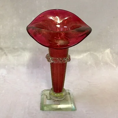 Buy Antique Victoria Era Threaded Cranberry Glass Jack In A Pulpit Vase Mirror Foot. • 75£