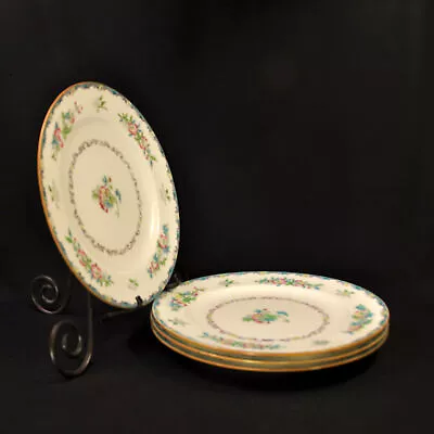 Buy Mintons Set 4 Dinner Plates RN#654443 Floral Hand Painted Pink Blue Green 1900's • 163.68£