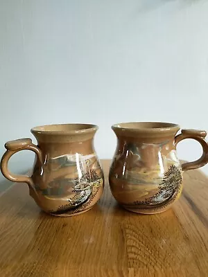 Buy Pair Of Boscastle Pottery Mugs Roger Irving Little Mochaware Vintage  • 22£
