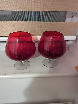 Buy BRANDY BALLOON RETRO RICH RUBY RED COLOURED Bulb Glasses  Clear Stem Large  • 20£