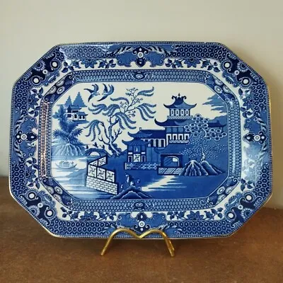 Buy Antique Burleigh Ware, Burgess & Leigh, Old Blue Willow, Serving Platter 26x34cm • 24.95£