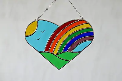 Buy Stained Glass I Love Rainbows Landscape Heart Shaped Suncatcher/Window Gift/Home • 38£