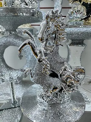 Buy Silver Chrome Crushed Diamond Horse With Baby Crystal Ornament Statue Shelf Déco • 19.99£