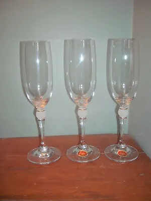Buy 3 Gorham Fine Crystal Champage Glasses Austria Frosted Ball & Gold Trim • 12.49£