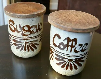 Buy Vintage Devon Pottery  Wellhouse Brixham Coffee And Sugar Jar With Wooden Lid • 15£