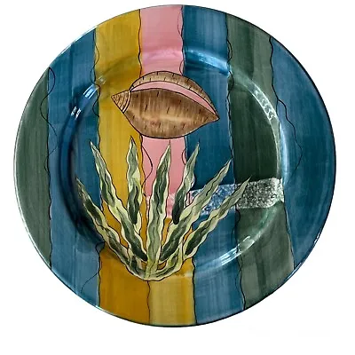 Buy Laurie Gates Ceramic Pottery Round Platter Shell Ocean Theme 1997 Blue Green • 37.90£