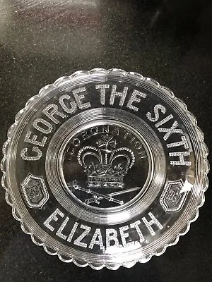 Buy 1937 Glass Raised Detailing King George VI Coronation Scalloped Bowl Dish • 12.95£