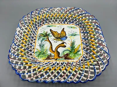 Buy Vintage Lattice Weave Hand Painted Spanish Pottery Bowl 9” • 20.14£