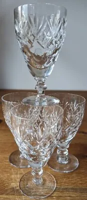Buy 4 VGC Royal Doulton Crystal Georgian Cut Wine Glasses 4 5/8  11.5cm Signed • 15.99£