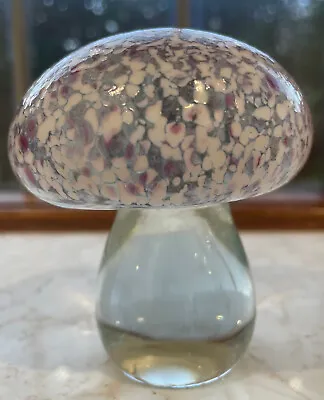Buy Hand Made Art Glass Mushroom Ornament Paperweight White / Pink • 29.95£