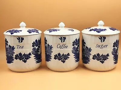 Buy Vintage Blue Willow Pottery Made In England Large Tea, Coffee & Sugar Canisters. • 195£