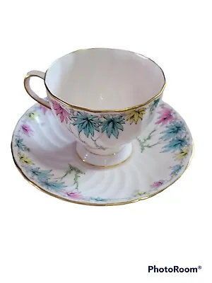 Buy Tuscan Fine English Bone China Swirl Teacup Saucer Pink Tint Gold Trim Floral  • 61.47£