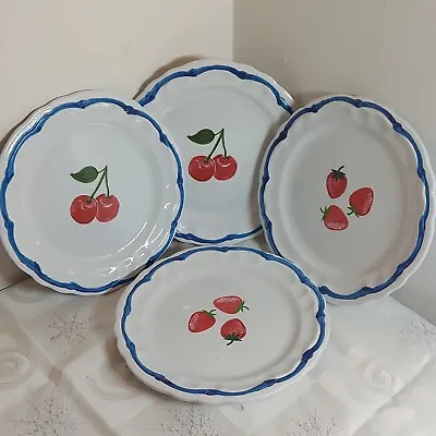 Buy Cute Strawberry Cherry Plates X 4  Pottery Melamine Painted Picnic Fruit  • 18£