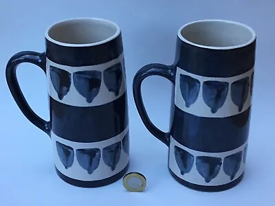 Buy 2 X Pottery Tankard Mugs, Blue & White Striped Design Vintage 1960s? VGC No Mark • 13.50£