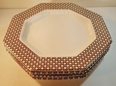 Buy 4 Octagonal Dinner Plates Cane Brown Independence Ironware Interpace Japan • 61.64£
