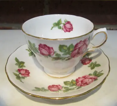 Buy Royal Vale Bone China Teacup And Saucer Rose Pattern W/ Gold Accent Made England • 14.22£