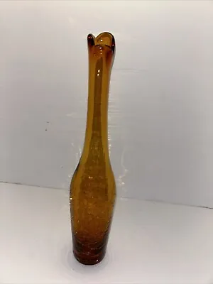 Buy Vintage Mid Century Blenko Amber Crackle Glass Bud Vase • 38£