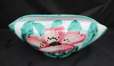 Buy Pinch Vase Italy Turquoise Green Pink Floral 9 X 4.5  Signed • 9.61£