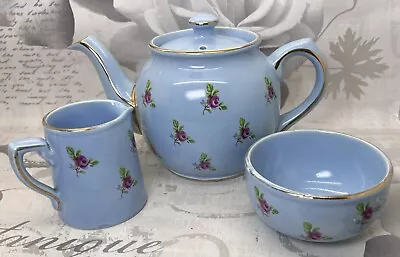 Buy Rare Vintage Sadler Baby Blue & Gold Rosebud Teapot Tea Set Milk Jug Sugar Bowl • 49.99£