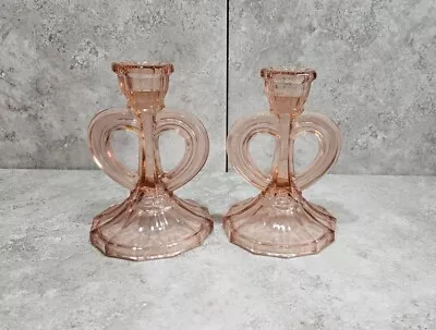 Buy Pink Glass Art Deco Pair Of Candle Holders Rutland • 14.99£
