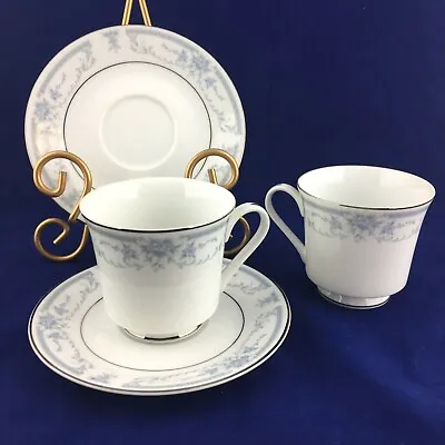 Buy SHEFFIELD Porcelain BLUE WHISPER 1985 China Round Platinum  Saucer Cup Set Of 2 • 12.09£