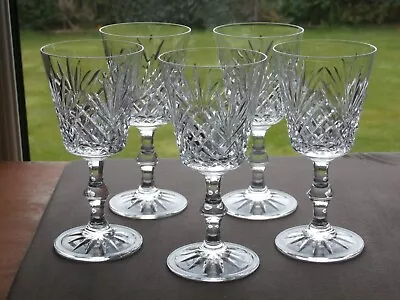 Buy 5 Quality Cut Crystal Tall Wine Glasses  - Ex Condition • 19.99£