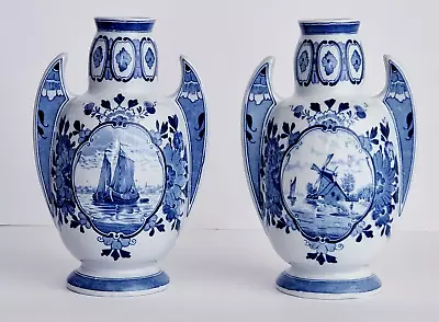 Buy Antique DELFT PAIR OF VASES - ROYAL MOSA MAESTRICHT HOLLAND • 128.02£