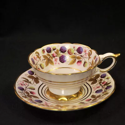 Buy Royal Stafford Golden Bramble Footed Cup & Saucer Blackberries W/Gold 1950's HTF • 61.45£