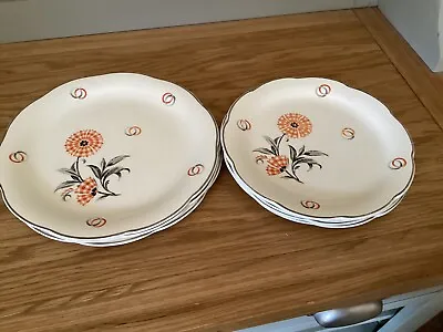 Buy Vintage Crown Ducal Lothian Pattern Art Deco Plates In 2 Sizes Orange Flower • 5£