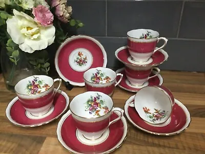 Buy New Chelsea Staffs, 6 X Cups & Saucers  Bone China Beautiful Pink Floral Pattern • 25£