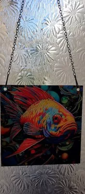 Buy Beautiful Vibrant Goldfish Square  Stained Glass Effect  Sun Catcher New • 2.50£