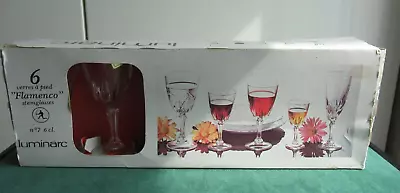 Buy SET OF 6 VINTAGE FRENCH LUMINARC FLAMENCO STEMGLASS NO. 7 - 6cl - UNUSED - BOXED • 4.99£