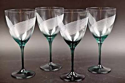 Buy CZECH REPUBLIC CRYSTAL Aqua Wine Glass Etched Lines Set/4 New • 76.81£