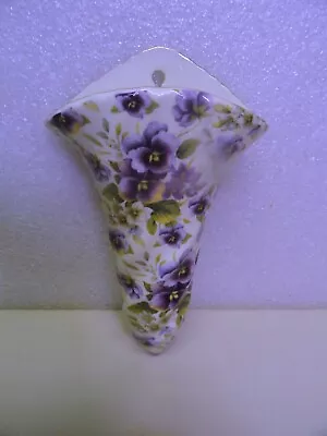 Buy Vintage Chintz Ceramic Wall Pocket Purple Pansy Gold Rim 7.5” Tall • 15.44£