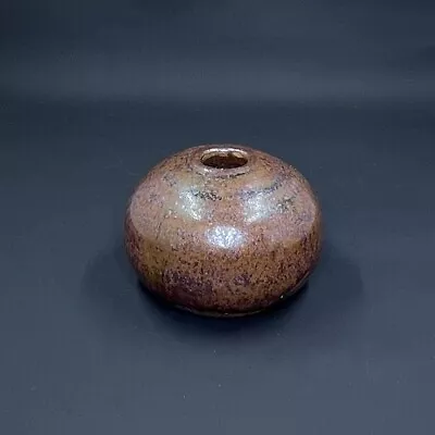 Buy Vintage Mid Century Stoneware Pottery Vase Weed Pot Small Brown Wine Signed • 20.87£