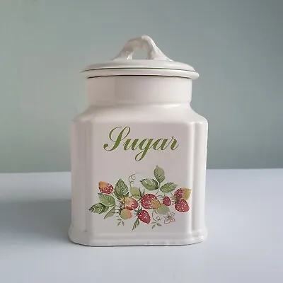 Buy Cream Vintage BHS Strawberries Tableware Square Storage Sugar Jar  Lid  • 16£