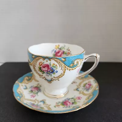 Buy ABJ Grafton China Tea Cup  Celtenham  England Teal Blue, Flowers, Roses  • 28.91£