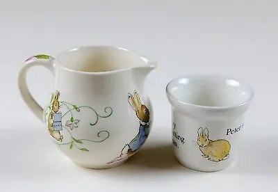 Buy Vintage Wedgwood, Peter Rabbit Green Line Creamer, Beatrix Potter Egg Cup • 91.48£